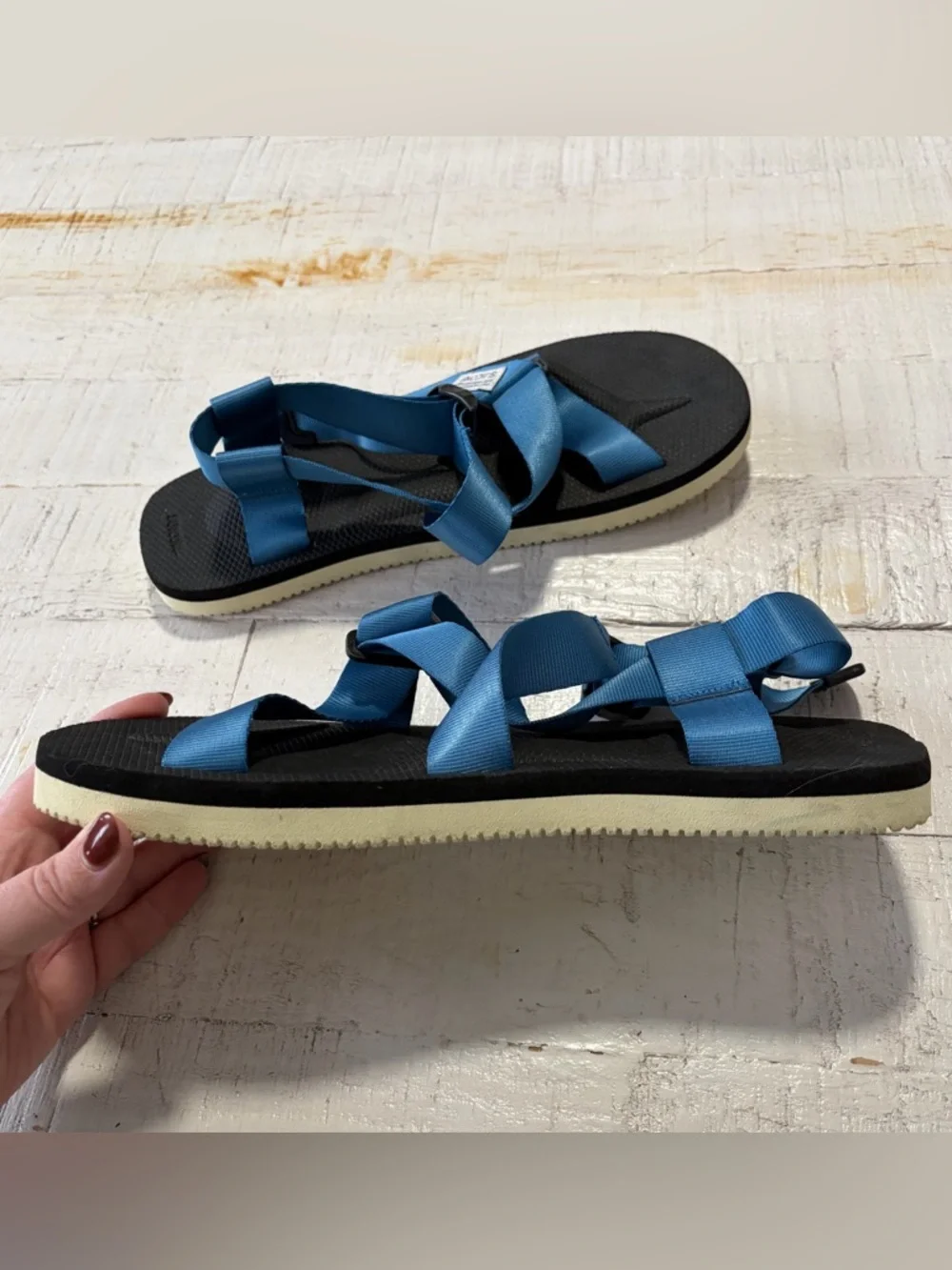 Suicoke Chin 2 Sandals Men’s size 9‎ Blue Nylon Straps Vibram Soles Japanese
